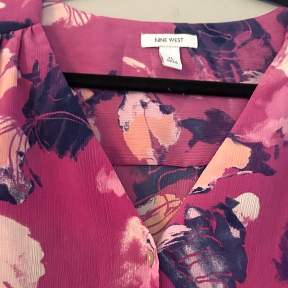 New York & Company Pink and Purple Floral Blouse - Picture 3 of 7